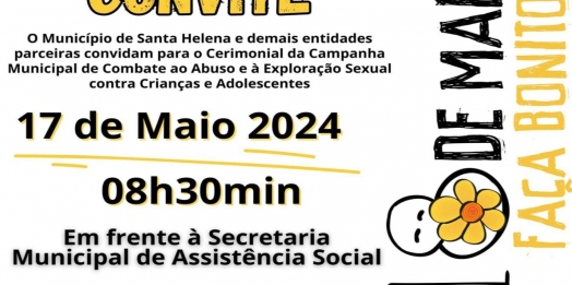 Cerimônia nesta sexta-feira em Santa Helena marca campanha contra abuso de crianças e adolescentes