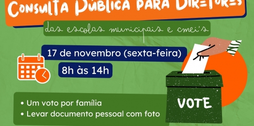 Consulta Pública para diretores das Escolas Municipais e CMEI’s será nesta sexta-feira (17)