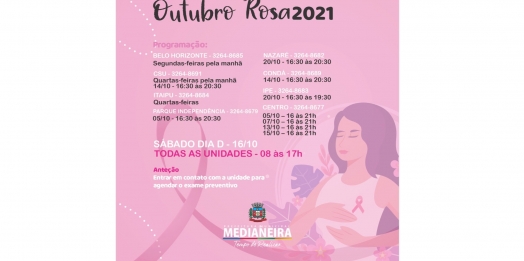 Cronograma do Outubro Rosa 2021 em Medianeira