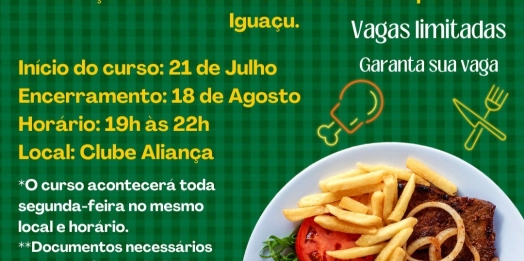 Curso gratuito de prato executivo com inscrições abertas em Serranópolis do Iguaçu