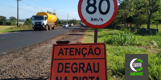 Degrau na pista: manutenção em rodovia de Santa Helena requer atenção redobrada de motoristas