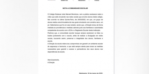 Direção do Colégio Mondrone de Medianeira se manifesta sobre vídeo divulgado nas redes sociais
