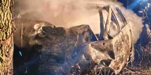 Dois morrem carbonizados após carro bater contra árvore em Santa Terezinha de Itaipu