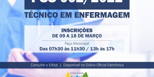 Estão abertas as inscrições para o PSS de Técnico de Enfermagem