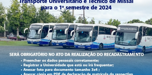 Estudantes de Missal devem atualizar cadastro para o Transporte Universitário