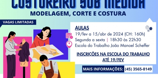 Governo Municipal abre inscrições para nova turma do curso de costureiro sob medida