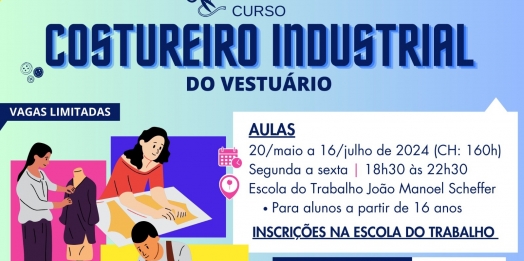 Governo Municipal de São Miguel do Iguaçu abre inscrições para o curso de Costureiro Industrial do Vestuário