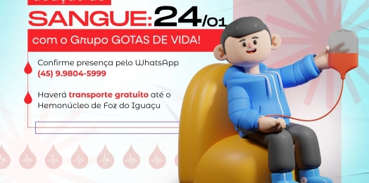 Grupo Gotas de Vida convida comunidade para a primeira doação de sangue de 2026 neste sábado (24)