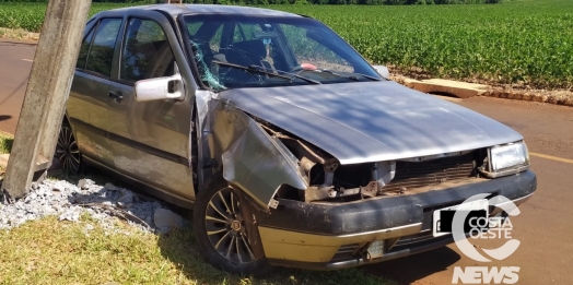 Homem colide veículo em poste no distrito de Vila Celeste, em Santa Helena