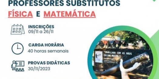 Inscrições abertas para professores substitutos de Matemática e de Física