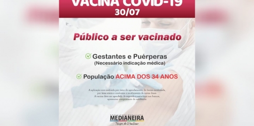 Medianeira  está vacinando população acima de 34 anos contra Covid-19