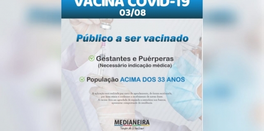 Medianeira libera vacinação para população em geral acima de 33 anos
