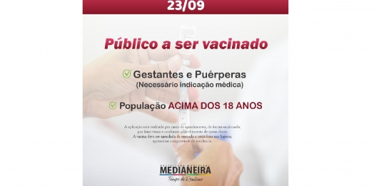 Medianeira vacina população em geral acima de 18 anos