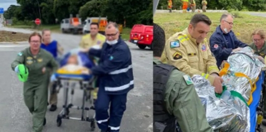 Motociclista de 65 anos é socorrido de helicóptero em estado grave após batida contra caminhão na BR-277