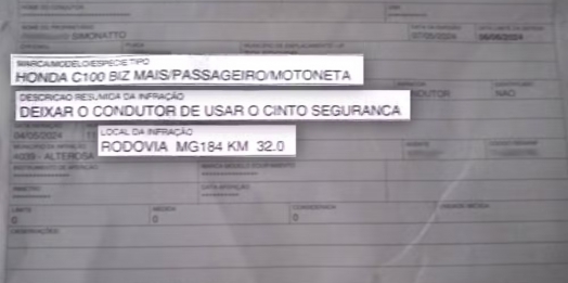 Motociclista do Paraná leva multa por não usar cinto de segurança em cidade mineira que nunca visitou