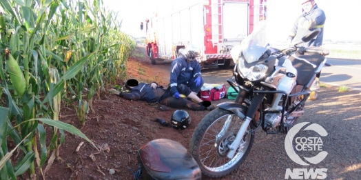 Motociclista fratura o pé após acidente na PR 488, em Santa Helena