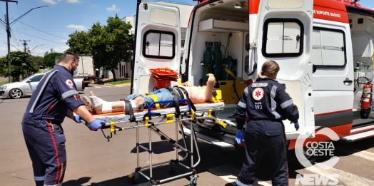 Motociclista tem fratura exposta após acidente em Santa Helena