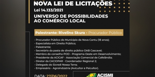 Palestra sobre a Nova Lei de Licitações da ACISMI é transferida para o dia 27