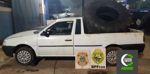 Policiais apreendem pneus em veículo abandonado em Santa Helena