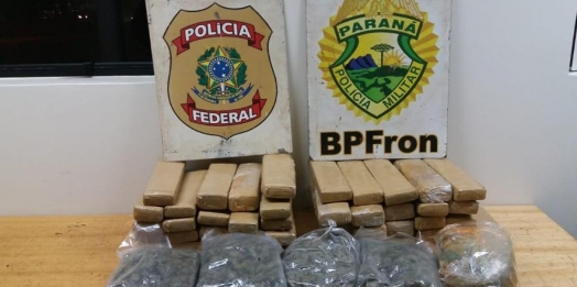 Policiais, em abordagem a ônibus na BR-277, prendem duas pessoas com drogas