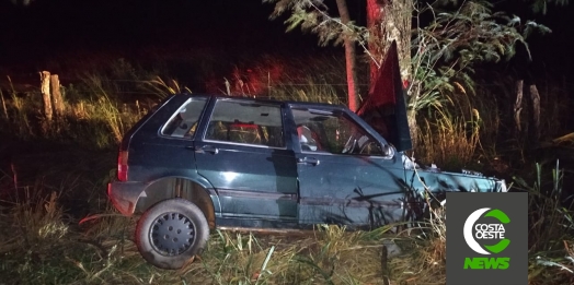 Condutor colide violentamente veículo em árvore na PR 488 em Diamante do Oeste