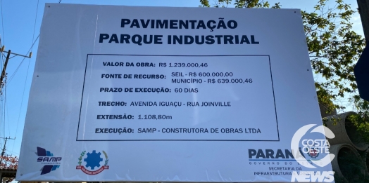 Prefeito de São Miguel do Iguaçu assina ordem de serviço para pavimentação do parque industrial