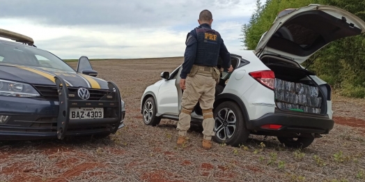PRF apreende 584 kg de maconha transportados em veiculo roubado