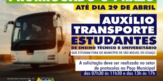 Prorrogado prazo para estudantes técnicos e universitários de São Miguel solicitarem auxílio transporte