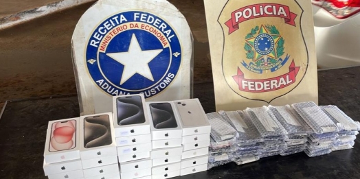 Receita Federal e Polícia Federal apreendem carga de celulares na Ponte Internacional da Amizade