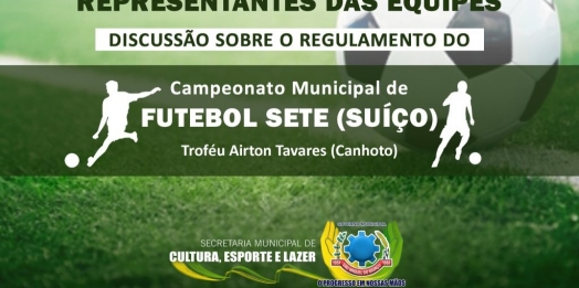 Reunião nesta sexta-feira (24) vai discutir o regulamento do 1º Campeonato Municipal de Futebol Sete