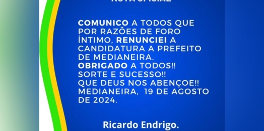 Ricardo Endrigo desiste de disputar ao cargo de prefeito de Medianeira