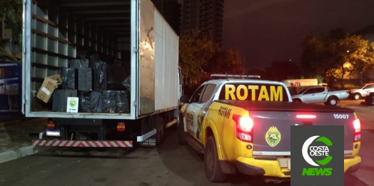 ROTAM apreende caminhão com cigarros contrabandeados no interior de São Miguel do Iguaçu
