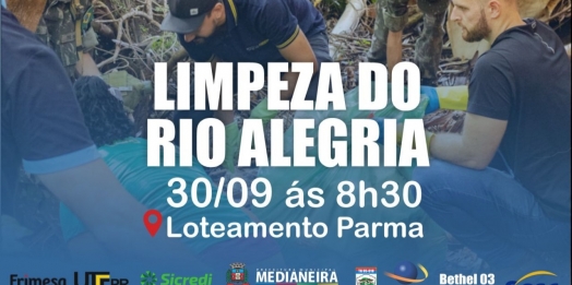 Sábado tem ação para limpeza do Rio Alegria nos fundos do Loteamento Parma em Medianeira