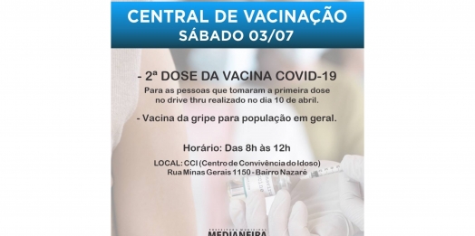 Sábado terá vacinação para segunda dose Covid-19 e vacina da Gripe em Medianeira
