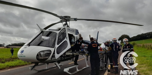 Santa Helena: helicóptero do Consamu é acionado para transportar vítima ferida em acidente