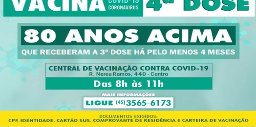 São Miguel do Iguaçu inicia aplicação da quarta dose contra a Covid-19 na população acima de 80 anos