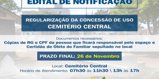 São Miguel do Iguaçu realiza chamamento público para regularizar cessão de uso no Cemitério Central