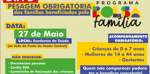 São Miguel do Iguaçu terá o ‘Dia D’ da pesagem do programa Bolsa Família no dia 27 de maio