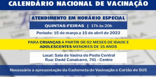 São Miguel do Iguaçu vai realizar atendimento em horário especial para atualização do Calendário Nacional de Vacinação