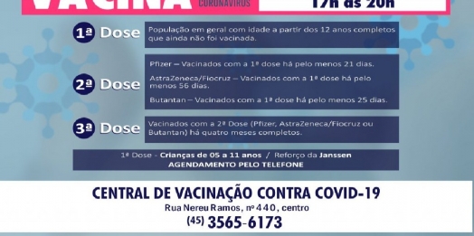 São Miguel do Iguaçu vai realizar horário especial de vacinação contra Covid-19 nesta quinta-feira (10)
