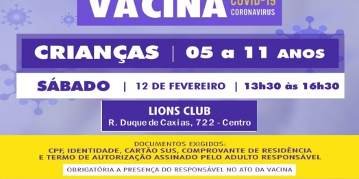 Saúde de São Miguel realiza neste sábado (12) vacinação contra Covid-19 para crianças de 05 a 11 anos