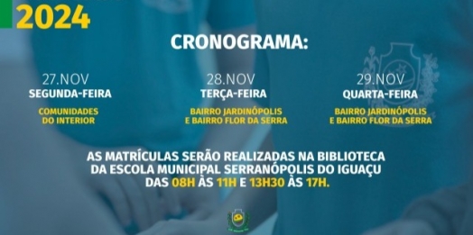 Secretaria de Educação divulga cronograma de Matrículas para o ano letivo de 2024 em Serranópolis