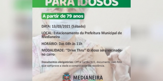 Secretaria de Saúde de Medianeira realiza neste sábado (13) drive-thru de vacinação