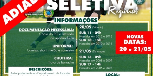Seletiva regional de futebol é transferida para os dias 20 e 21 de maio