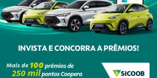 Sicoob irá sortear 4 carros elétricos em campanha de investimento consciente