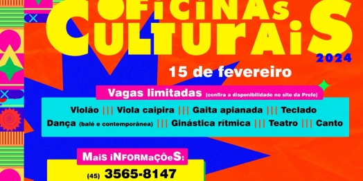 SMI: Com novidade, Governo Municipal inicia oficinas culturais de 2024 no dia 15 de fevereiro