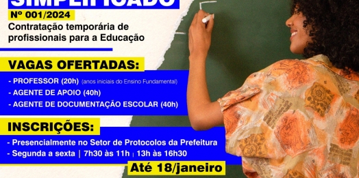 SMI: Governo Municipal abre inscrições de PSS para contratação de profissionais para a Educação