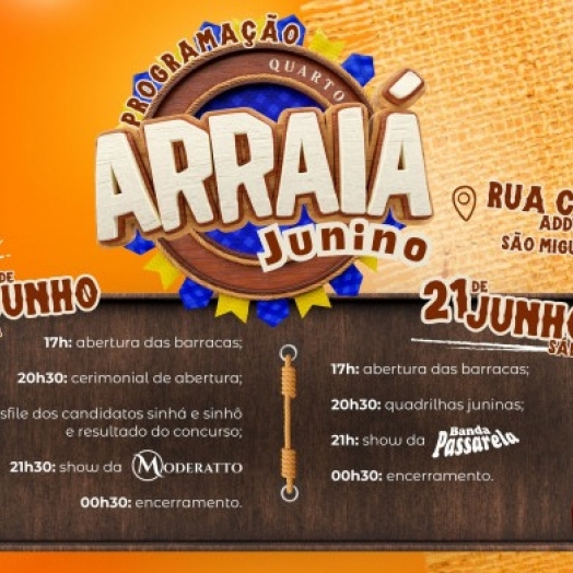 4º Arraiá Junino inicia nesta sexta-feira (20) com atrações para toda a família