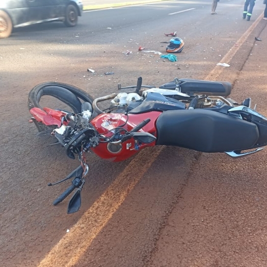 Acidente grave entre moto e ônibus na BR-277 deixa motociclista ferido em São Miguel do Iguaçu