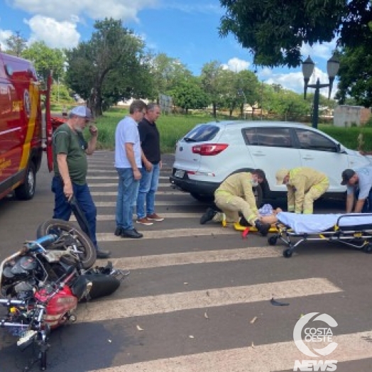 Acidente no centro de São Miguel do Iguaçu deixa motociclista ferido
